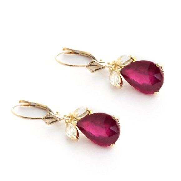 14K. GOLD LEVERBACK EARRING W RUBIES & WHITE TOPAZ - Picture 4 of 8